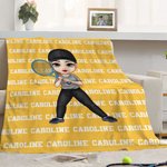 Personalized Multicolor Tennis Cricket Ball Cartoon Character Soft Throw Blanket with 1-11 Names Home Decor Birthday Gift for Sports Lovers