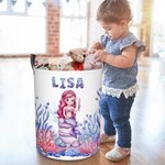 Personalisierte Fantasy Meerjungfrau zusammenklappbar wasserdicht Wäscheaufbewahrung Korb mit Namen und Griff Housewarming Geburtstag Geschenk für Mädchen Kinder
