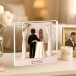 Personalised 3D Cartoon Bride and Groom Acrylic Plaque with Name and Text Wedding Anniversary Valentine's Day Gift for Newlyweds Couples