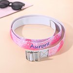 Personalized Embroidery Pink Flower Fantasy Butterfly Canvas Belt with Name and Adjustable Buckle Birthday Gift for Women Girls
