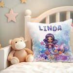 Personalisierter Kissenbezug Kissen im Meerjungfrau-Design mit Cartoon-Charakter Namen Kinderzimmer Schlafzimmer Deko Geburtstagsgeschenk für Mädchen
