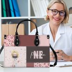 Personalized Leopard Print Cartoon Medical Character PU Leather Tote Bag with Name Nurse Week Birthday Gift for Medical Assistant Nurse Doctor