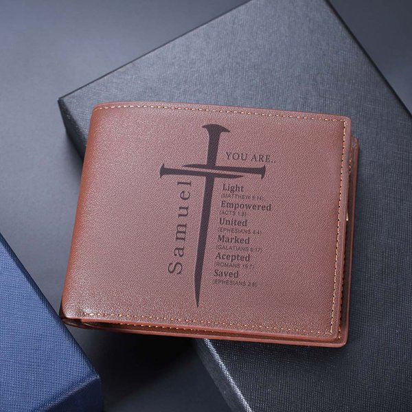Personalised Bible Cross Portable PU Leather Wallet with Name Father's Day Birthday Anniversary Gift for Man