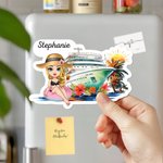 Personalized Cruise Era Cartoon Character Coconut Tree Fridge Magnet with Name Travel Summer Vacation Holiday Gift for Family Friends