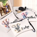 Personalised Watercolour or Jungle Elephant Design Linen Makeup Bag with Name and Wristlet Travel Accessories Birthday Gift for Women Elephant Lovers