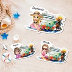 Personalized Cruise Era Cartoon Character Coconut Tree Fridge Magnet with Name Travel Summer Vacation Holiday Gift for Family Friends