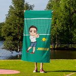 Personalised Tennis Badminton Pickleball Cartoon Character Quick Dry Beach Towel with Name Beach Party Essential Birthday Gift for Sport Lovers
