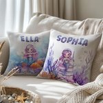 Personalisierter Kissenbezug Kissen im Meerjungfrau-Design mit Cartoon-Charakter Namen Kinderzimmer Schlafzimmer Deko Geburtstagsgeschenk für Mädchen