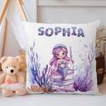 Personalisierter Kissenbezug Kissen im Meerjungfrau-Design mit Cartoon-Charakter Namen Kinderzimmer Schlafzimmer Deko Geburtstagsgeschenk für Mädchen