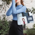 Personalized Leopard Print Cartoon Medical Character PU Leather Tote Bag with Name Nurse Week Birthday Gift for Medical Assistant Nurse Doctor