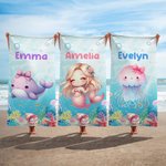 Personalizowany ręcznik plażowy Mermaid Ocean Animals Quick Dry Oversized Beach Towel z imieniem Summer Party Travel Gift for Kids Ocean Lovers