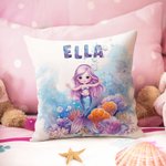 Personalisierter Kissenbezug Kissen im Meerjungfrau-Design mit Cartoon-Charakter Namen Kinderzimmer Schlafzimmer Deko Geburtstagsgeschenk für Mädchen