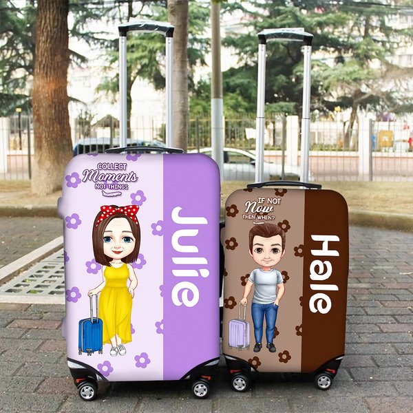 Personalised Flower Cartoon Travel Character Luggage Cover Fits 18-32 Inches Suitcase with Name Travel Accessories Birthday Gift for Family Friends