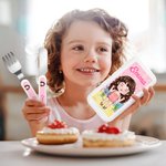 Personalized Cute Cartoon Kid Safe Stainless Steel Fork Spoon Knife 3 Pcs Cutlery Set with Name and Case Back to School Birthday Gift for Boys Girls