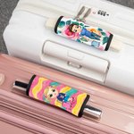 Personalized Colourful Floral Stripes Cartoon Character Luggage Handle Wrap with Name Set of 2 Travel Accessories Birthday Gift for Family Kids