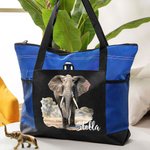Personalized Watercolor or Jungle Elephant Design Waterproof Mesh Tote Bag with Name Travel Accessories Birthday Gift for Women Elephant Lovers