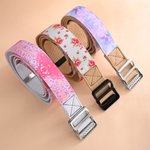 Personalized Embroidery Pink Flower Fantasy Butterfly Canvas Belt with Name and Adjustable Buckle Birthday Gift for Women Girls