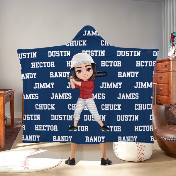 Personalized Sports Ball Cartoon Character Soft Hooded Blanket with Name Birthday Gift for Sports Lover