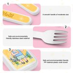 Personalized Cute Cartoon Kid Safe Stainless Steel Fork Spoon Knife 3 Pcs Cutlery Set with Name and Case Back to School Birthday Gift for Boys Girls