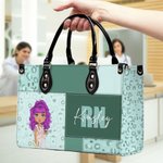 Personalized Leopard Print Cartoon Medical Character PU Leather Tote Bag with Name Nurse Week Birthday Gift for Medical Assistant Nurse Doctor