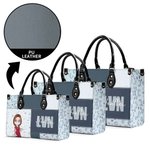 Personalized Leopard Print Cartoon Medical Character PU Leather Tote Bag with Name Nurse Week Birthday Gift for Medical Assistant Nurse Doctor