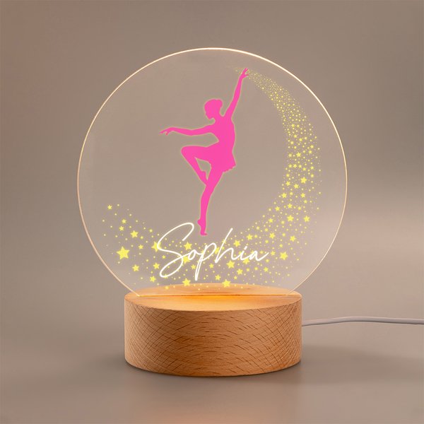 Luce notturna LED acrilica personalizzata multicolore con base in legno e nome, decorazione per la stanza, regalo di compleanno per ballerini