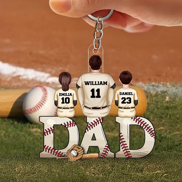 Spersonalizowany brelok akrylowy dla taty i 1-4 dzieci z imionami i numerami na Dzień Ojca Prezent urodzinowy dla taty Miłośnicy baseballu Gracze