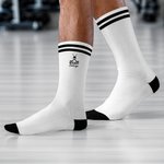 Spersonalizowana sylwetka hokeja Miękkie skarpety sportowe Unisex do połowy łydki z imieniem Prezent urodzinowy dla miłośników hokeja