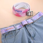Personalized Embroidery Pink Flower Fantasy Butterfly Canvas Belt with Name and Adjustable Buckle Birthday Gift for Women Girls