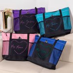 Personalized Heart A Great Teacher Large Oxford Tote Bag with Text and Mesh Pockets Back to School Teachers' Day Gift for Teacher