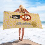 Personalized Cartoon Character Birth Flower Leopard Zebra Print Oversized Beach Towel with Name Quick Dry Travel Essentials Birthday Gift for Women 