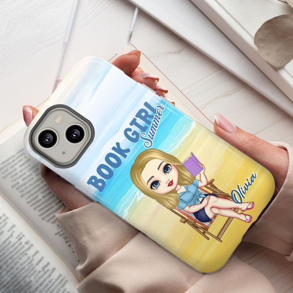 Funda de teléfono personalizada con el nombre de la chica del libro de dibujos animados Seaside Summer Birthday Mother's Day Gift for Women