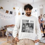 Personalized Retro 1-4 Photos Multicolor T-shirt Sweatshirt with Text and Birth Year Daily Wear Birthday Gift for Family Friends
