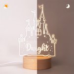 Personlig tecknad prinsessa slott namn akryl LED nattlampa med träbas heminredning födelsedag barndag present till döttrar flickor