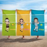Personalised Tennis Badminton Pickleball Cartoon Character Quick Dry Beach Towel with Name Beach Party Essential Birthday Gift for Sport Lovers