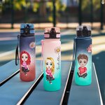 Personalized Cartoon Characters Birth Flower Gradient Sport Water Bottle with Name Birthday Gift for Family