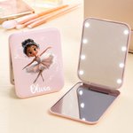 Espejo de maquillaje personalizado de doble cara con luz LED y nombre para niñas bailarinas amantes del ballet