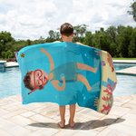 Toalla de playa personalizada de secado rápido con personaje de buceador de dibujos animados y foto facial esencial para viajar regalo para niños