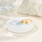 Personalizado perro pata de impresión piedra de nacimiento ajustable anillo abierto con grabado inicial de cumpleaños Memorial de recuerdo de regalo para las mujeres amantes de las mascotas