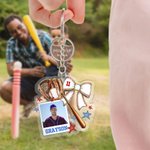 Personalized Photo Baseball Bow Style Acrylic Keychain with Name Team Game Day Birthday Gift for Sports Lover
