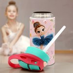 Bottiglia d'acqua isolata da 12 oz con cannuccia e coperchio a prova di fuoriuscita Regalo di compleanno per la scuola per bambini Ballerina