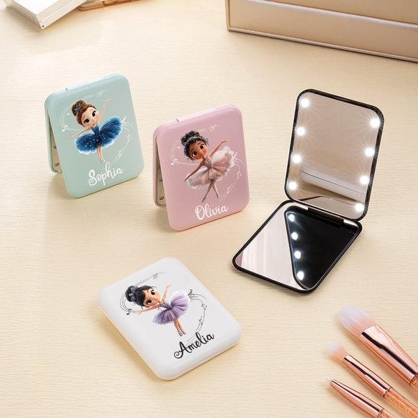 Miroir de maquillage double face pour ballerine avec lumière LED et nom Cadeau d'anniversaire pour ballerines