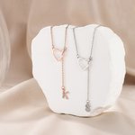 Personalized Heart Lariat Necklace with Dangling Zirconia Initial Dainty Jewelry Birthday Valentine's Day Anniversary Gift for Women