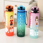 Personalized Gradient Cartoon Character 32 oz Sport Water Bottle with Name and Time Marker Birthday Team Gift for Basketball Football Sport Lovers