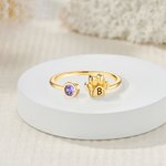 Personalizado perro pata de impresión piedra de nacimiento ajustable anillo abierto con grabado inicial de cumpleaños Memorial de recuerdo de regalo para las mujeres amantes de las mascotas