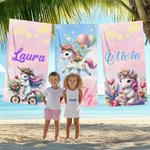 Personalized Fantasy Unicorn Clouds Flower Quick Dry Oversized Beach Towel with Name Summer Vacation Accessories Birthday Gift for Women Girls