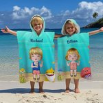 Toalla de playa con capucha de secado rápido y nombre personalizada con dibujos animados de animales del océano para niños Regalo de cumpleaños de vacaciones de verano para niños