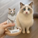Personalized Handmade Lifelike Pet Dog Cat Photo Portrait Clue Statue with Text and Base Desk Decor Memorial Gift for Pet Lovers
