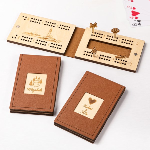 Personalized Engraved Animal Navigation Pattern Portable Cribbage Board with Wooden Pegs Camping Outdoor Activities Birthday Gift for Cribbage Lovers