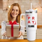 Personalised Multicolour Christian Theme 40 oz Tumbler with Name and Straw Travel Accessories Baptism Birthday Gift for Christians